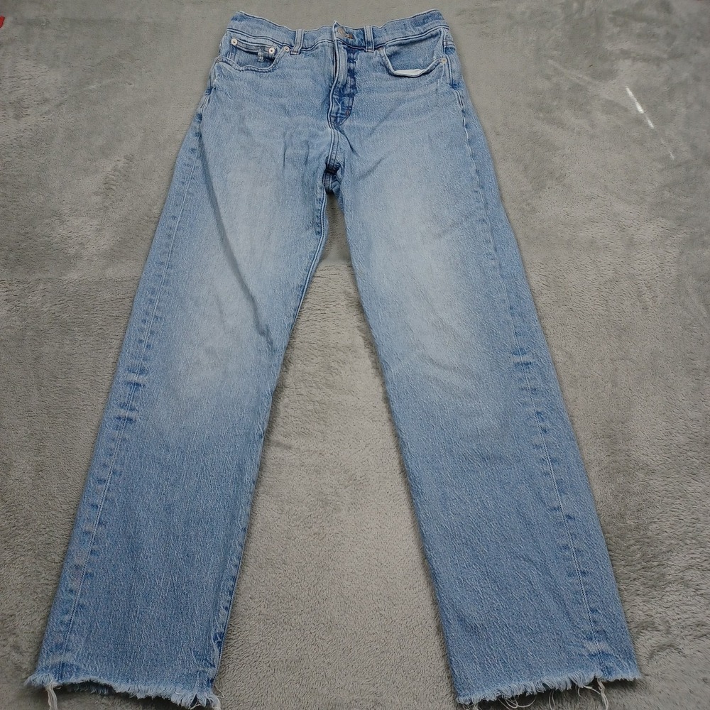 Madewell Jeans Womens 27 Blue Straight Pockets Preppy Modern Frayed Light Wash